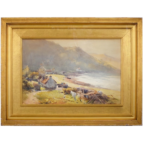 855 - Charles William Adderton (1866-1944) - A Coastal Village, signed, watercolour, 34 x 52cm... 