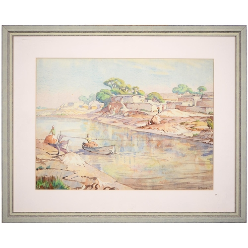 857 - Stan Price (1919-2001) - Village on The Kabul River, India 1945; The Village of Chokri and Ferry, In... 