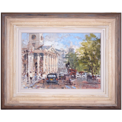 862 - Gerald Green (1947- ) - St Martin's Place London, signed, oil on board, 29 x 40.5cm