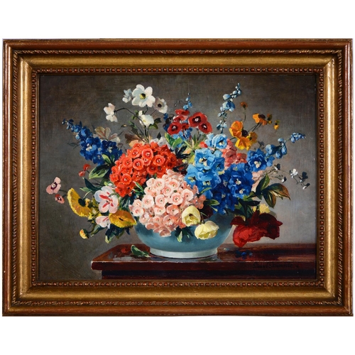 866 - Stuart Scott Somerville (1908-1993) - A Bowl of Summer Flowers, signed, oil on panel, 29 x 39cm... 