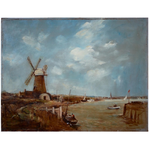 872 - Arthur D Davies RBA (1893-1988) - A Norfolk Windmill, signed, oil on board, 45 x 60.5cm, unframed... 