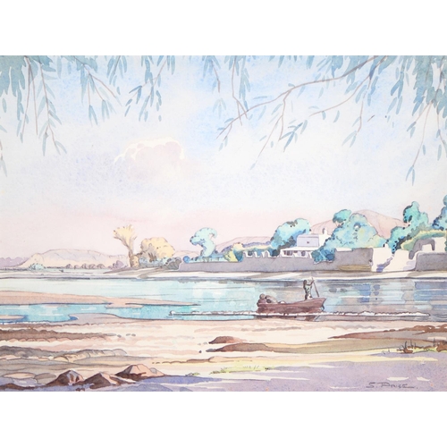 898 - Stan Price (1919-2001) - Village on the Shore of the Kabat River, signed, watercolour, 26.5 x 35cm... 