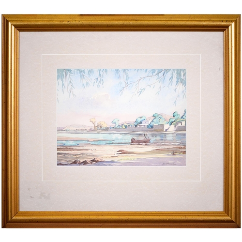 898 - Stan Price (1919-2001) - Village on the Shore of the Kabat River, signed, watercolour, 26.5 x 35cm... 