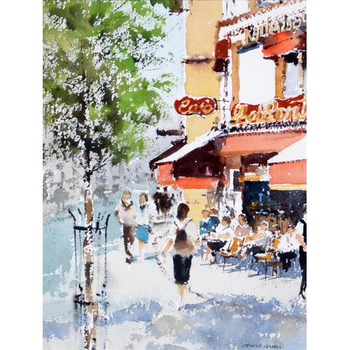 901 - Gerald Green (1947- ) - Cafe le Conti, Paris, signed, watercolour, 26.5 x 20cm