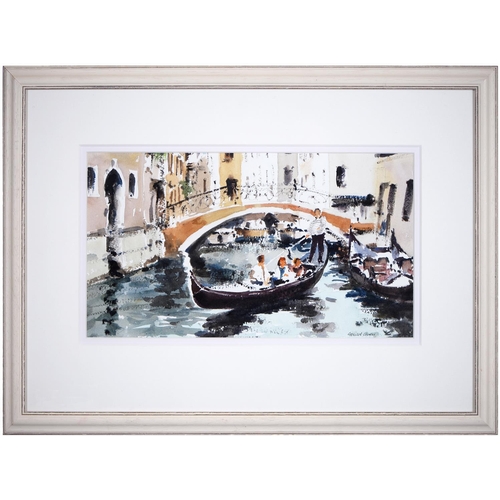 903 - Gerald Green (1947- ) - Gondolas, Venice, signed, watercolour, 19.5 x 34.5cm