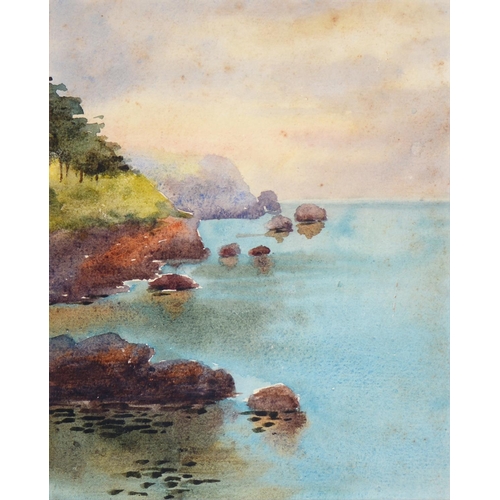 914 - English School - A Rocky Coast, watercolour, 19.5 x 15.5cm and two other landscape watercolours, one... 