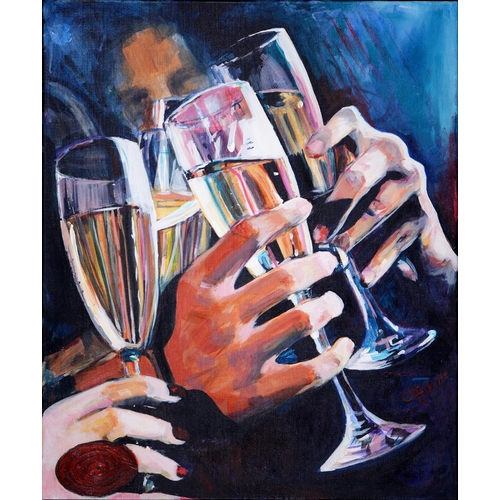 920 - 20th/21st century School - A Toast, signed O Fisher, oil on canvas, 60.5 x 51cm