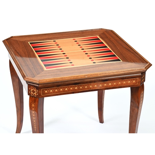 975 - An Italian walnut and inlaid games table, with detachable top, late 20th c, 74cm h; 80 x 80cm... 