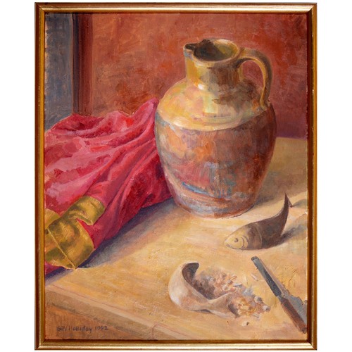 838 - Gill Holliday, 20th/21st century - Still Life with Fish, signed and dated 1992, oil on canvas, 49 x ... 