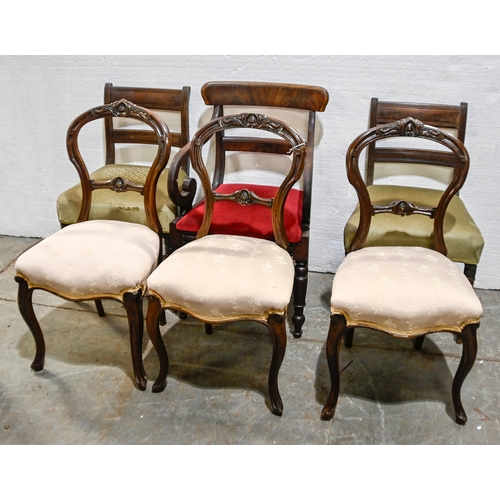 1059 - A pair of Edwardian inlaid mahogany dining chairs, on square tapering forelegs, pair of Victorian ma... 