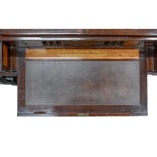 1022 - An inlaid mahogany square piano case, early 19th c, later converted to a desk with tooled leather wr... 