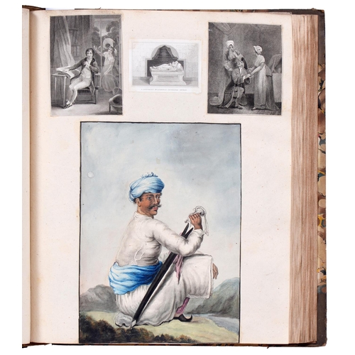 178 - An early 19th c drawing room album, n.d. [c 1820-30], [90]ff, recto illustrated only, including 19 w... 