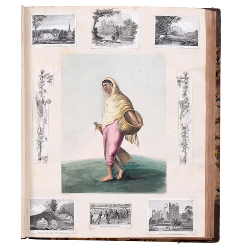 178 - An early 19th c drawing room album, n.d. [c 1820-30], [90]ff, recto illustrated only, including 19 w... 