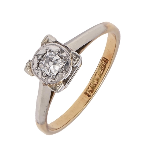 260 - A diamond ring, early 20th c, illusion set, gold hoop marked 18ct & PLAT, 2.6g, size K... 