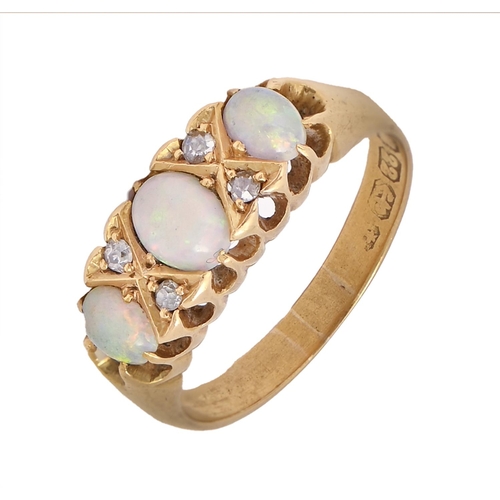 263 - A Victorian opal and diamond ring, in 22ct gold, marks rubbed, Birmingham, probably 1893, 6.1g, size... 