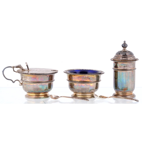 439 - A George V silver condiment set, pepperette 80mm h, by Adie Bros Ltd, Birmingham 1932, 3oz 14wt (3)... 