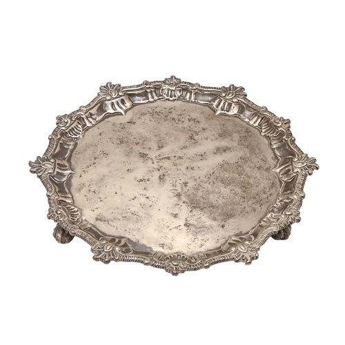 464 - A George II silver salver, engraved at later date with crest, coronet, initial H of Hamilton and mot... 