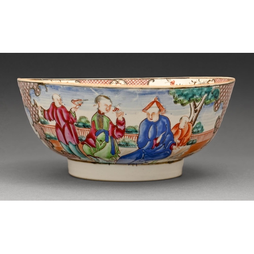 535 - A Chinese Canton famille rose bowl, early 19th c, enamelled with figures and diaper inner border, 23... 