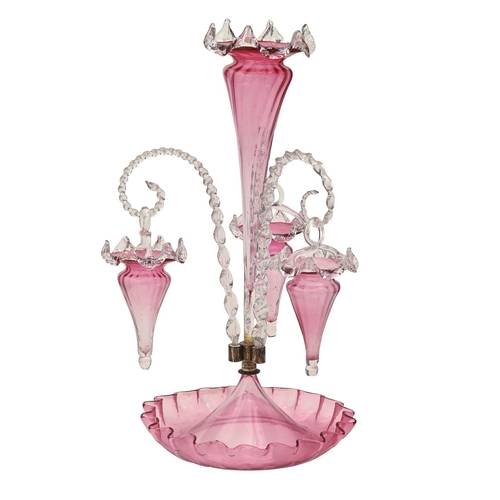 551 - A Victorian cranberry glass flower stand, 49.5cm h