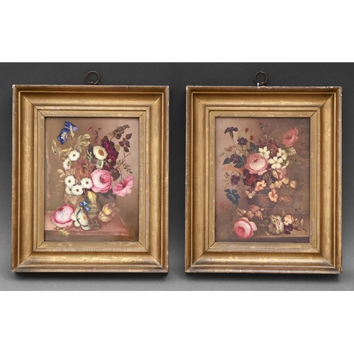 558 - A pair of English porcelain plaques by Edwin Steele, 1835, one signed and dated, painted with flower... 