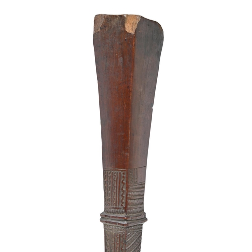 660 - Oceanic Art. A Polynesian ironwood war club, apa'apai, Tonga, 19th c, carved with geometric ornament... 