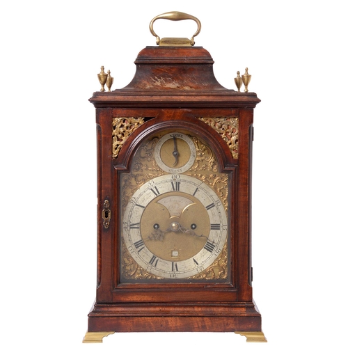 695 - A George III mahogany bracket clock, Thomas Grinnard No 180 High Holborn, c1780, the break arched br... 