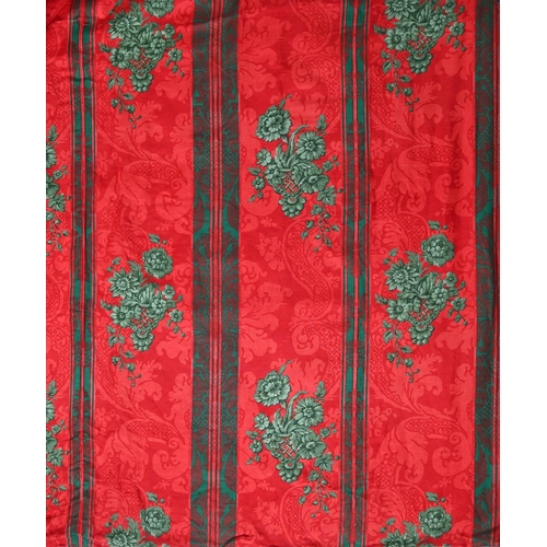 745 - Two pairs of heavy linen red and green pattern curtains,  interlined, 2 widths in each curtain, drop... 