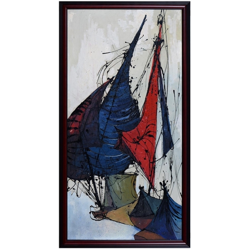 802 - 20th century School - Boats, mixed media on hardboard, 121 x 59.5cm