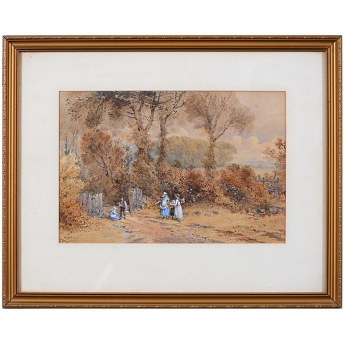 808 - William Henry Prior (1812-1882) - Rustic Children in a Landscape, signed, watercolour, 22 x 33cm... 