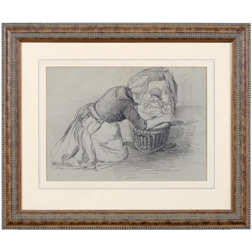 814 - Attributed to Friedrich ('Fritz') Bernhard Althaus (1863-1962) - Rocking the Cradle, charcoal on col... 