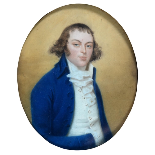 821 - English School, late 18th century – Portrait of a Young Man in a Blue Coat; Portrait of a Woma... 