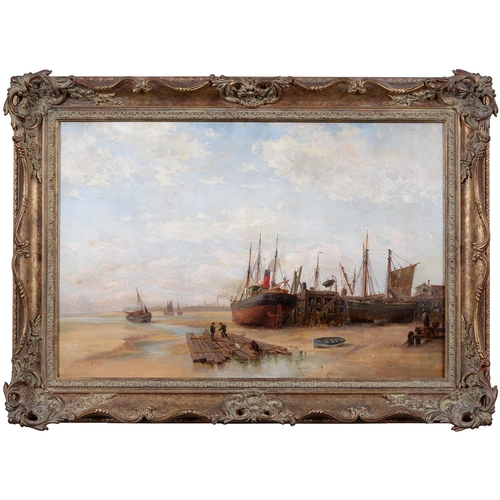 831 - J. Morris, late 19th century - Low Tide, signed, oil on canvas, 52 x 77cm