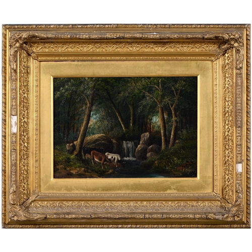 832 - V Maguire, 19th century – A Woodland Waterfall, signed, oil on canvas, 24 x 34cm... 