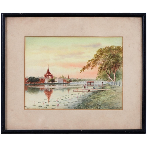 856 - M. J. H La, Thai Artist, early-mid 20th century - Buddhist Temple Complex, signed, watercolour, 17.5... 