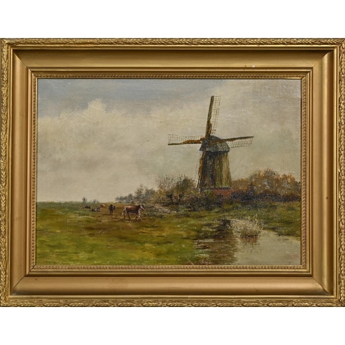 862 - Dutch Impressionist School, early-mid 20th century - Cattle by a Windmill, oil on canvas, 30 x 45cm;... 