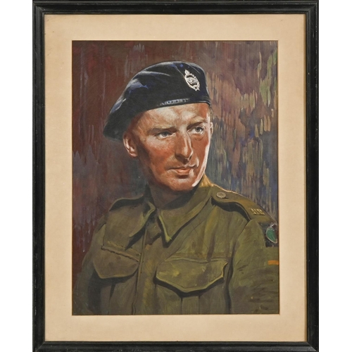 866 - English School, mid-20th century - Portrait of a Royal Tank Regiment Solider, probably World War Two... 