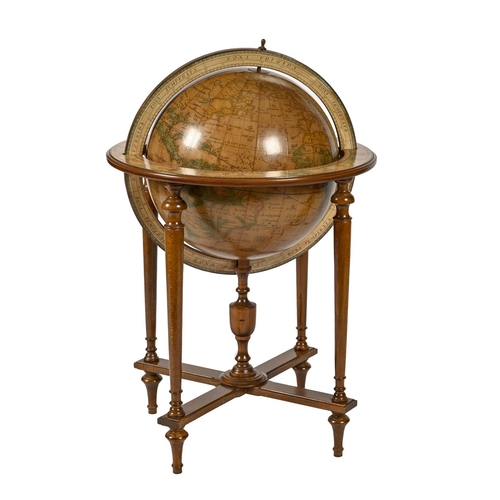 987 - A terrestrial globe, second half 20th c, in turned mahogany stand, 90cm h x 52cm diam... 