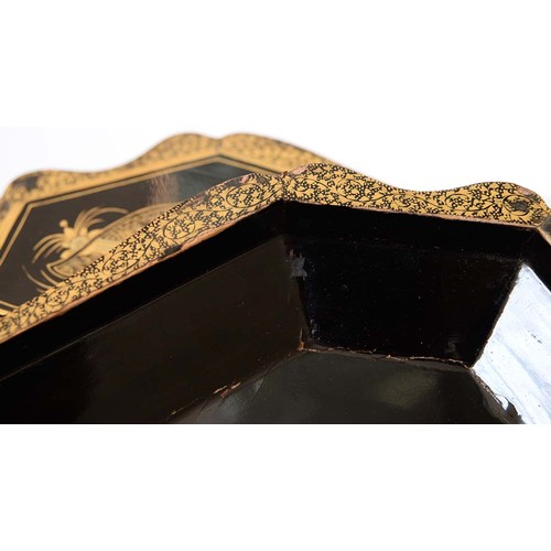 634 - A Chinese export black and gold lacquer games box, c1840, the interior fitted with seven boxes and c... 