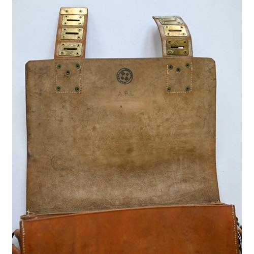 669 - A leather satchel, c1930, with brass fastenings, the inside stamped A B L, 40cm w