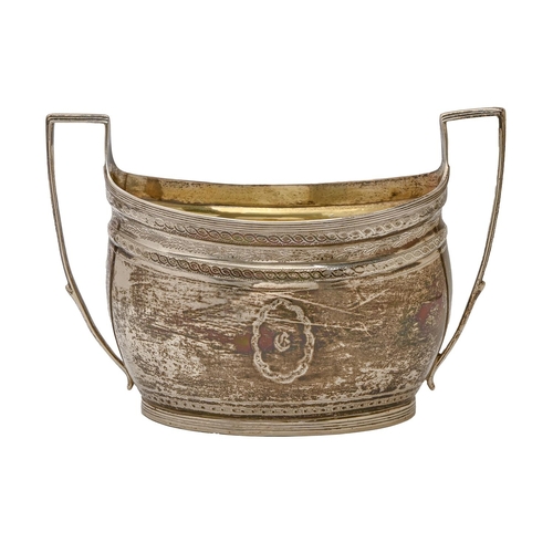 326 - A George III silver sugar bowl, with reeded rim and engraved with guilloche and beading, reeded angu... 