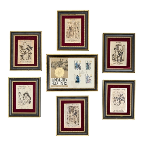 332 - A set of six Elizabeth II etched silver gilt illustrations&nbsp;to the novels of Jane Austen, 95 x 6... 