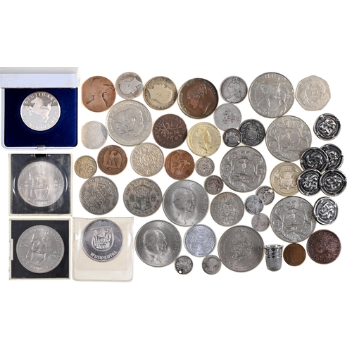 730 - Coins. Miscellaneous British pre-decimal commemorative and other coins, including Victorian Shilling... 