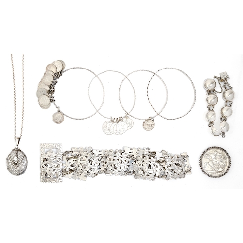 149 - An Edwardian pierced silver waist belt and clasp, 77cm l, fully marked by C E Williams, Birmingham 1... 