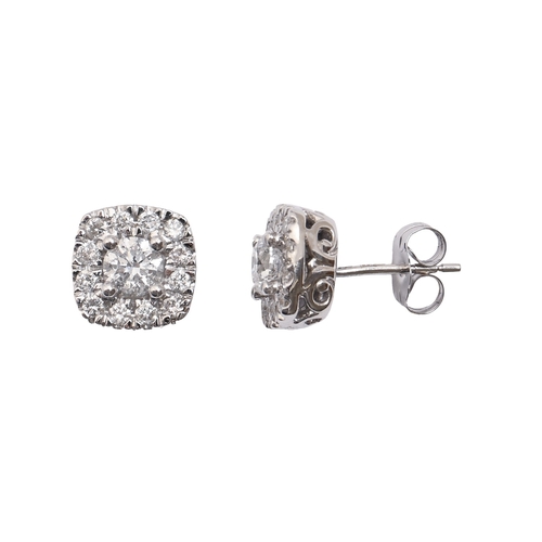 158 - A pair of diamond earrings, the round brilliant cut diamonds weighing 1.00ct, in white gold, 9 x 9mm... 