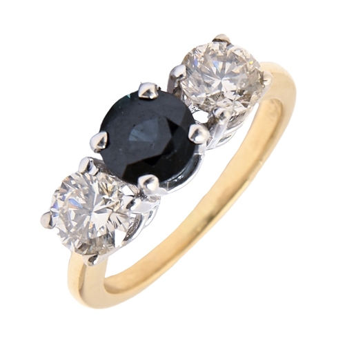162 - A sapphire and diamond ring, with round brilliant cut diamonds, 1.05ct, in gold marked 14K, 3.2g, si... 