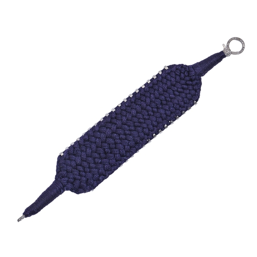 167 - A diamond and plaited blue wool-backed bracelet, in interlocking design, with diamond clasp, 20cm l... 