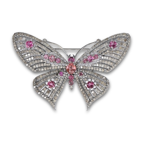 170 - A pink tourmaline and diamond brooch-pendant, diamonds 2.56ct, in silver, 55mm w, 10g... 
