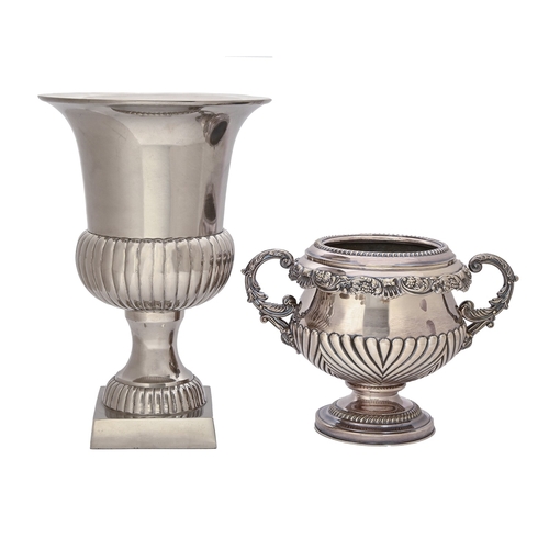 335 - A Mappin & Webb princes plate twin-handled champagne cooler, with zinc liner, 22cm h and another... 