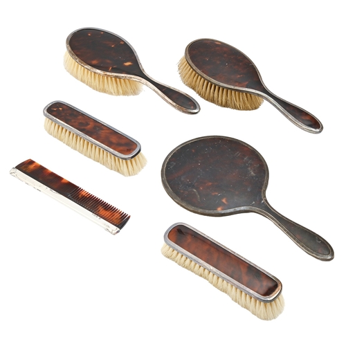338 - A George V tortoiseshell-backed silver brush set, by Adie Bros Ltd, Birmingham 1933 and 1934 (6)... 