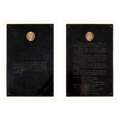 371 - Two 18ct gold Charles II replica touchpieces, 19mm diam, London 1973, 4.8g